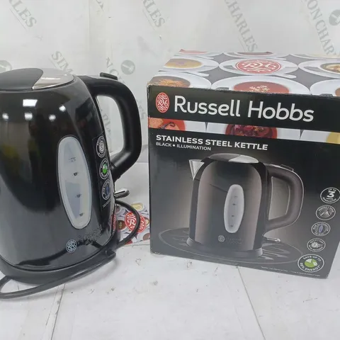 BOXED RUSSELL HOBBS STAINLESS STEEL KETTLE IN BLACK