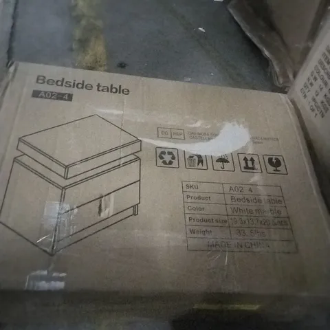 BOXED BEDSIDE TABLE- WHITE MARBLE COLOUR