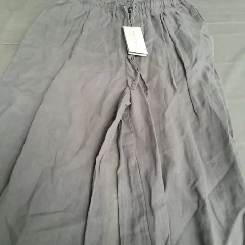 MINT VELVET GREY LINEN WIDE LEG TROUSERS - S LONG