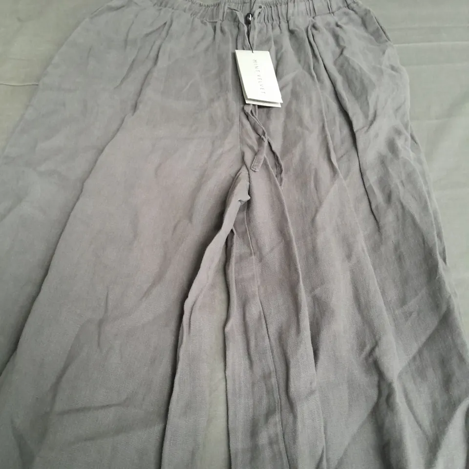 MINT VELVET GREY LINEN WIDE LEG TROUSERS - S LONG