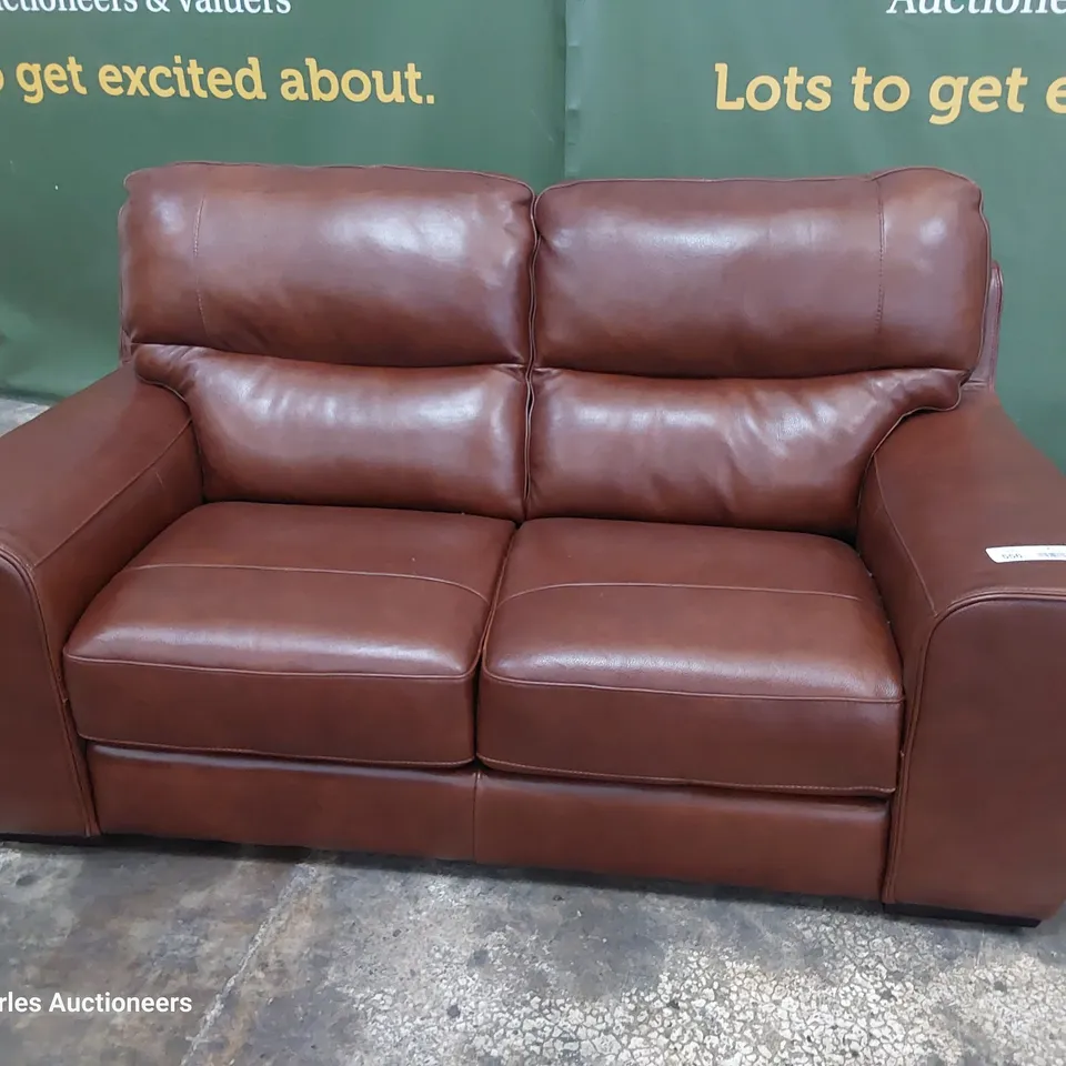 QUALITY ITALIAN DESIGNER PRATO TWO SEATER SOFA CHESTNUT LEATHER
