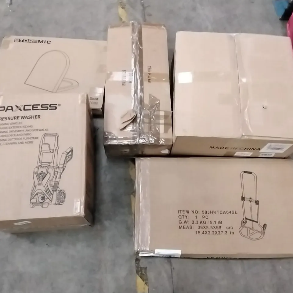 PALLET OF ASSORTED ITEMS INCLUDING PAXCESS PRESSURE WASHER, STOREMIC TOILET SEAT, PROFESSIONAL INSECT KILLER, VIFLYKOO INSECT KILLER, RECCI BEDDING, ARTBRITE ENERGY SAVING LED CEILING LIGHT