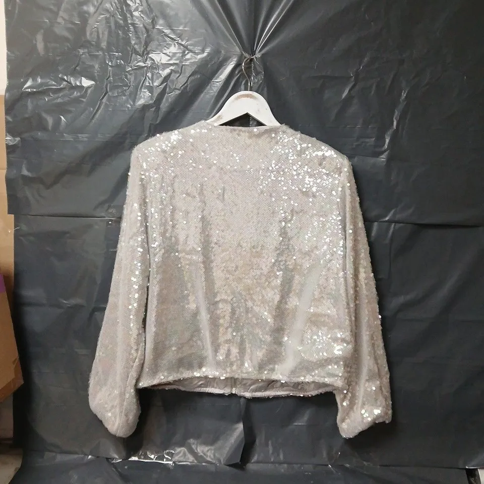 DANNII MINOGUE SEQUIN BOMBER PETITE IN SILVER COLOUR SEQUIN - SIZE 14
