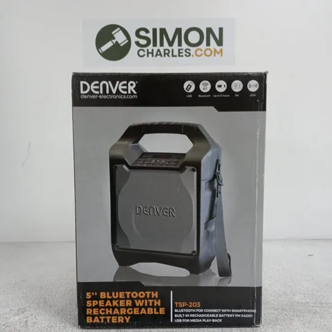 DENVER 5-INCH BLUETOOTH SPEAKER WITH RECHARGEABLE BATTERY – PORTABLE AUDIO (TSP-203)