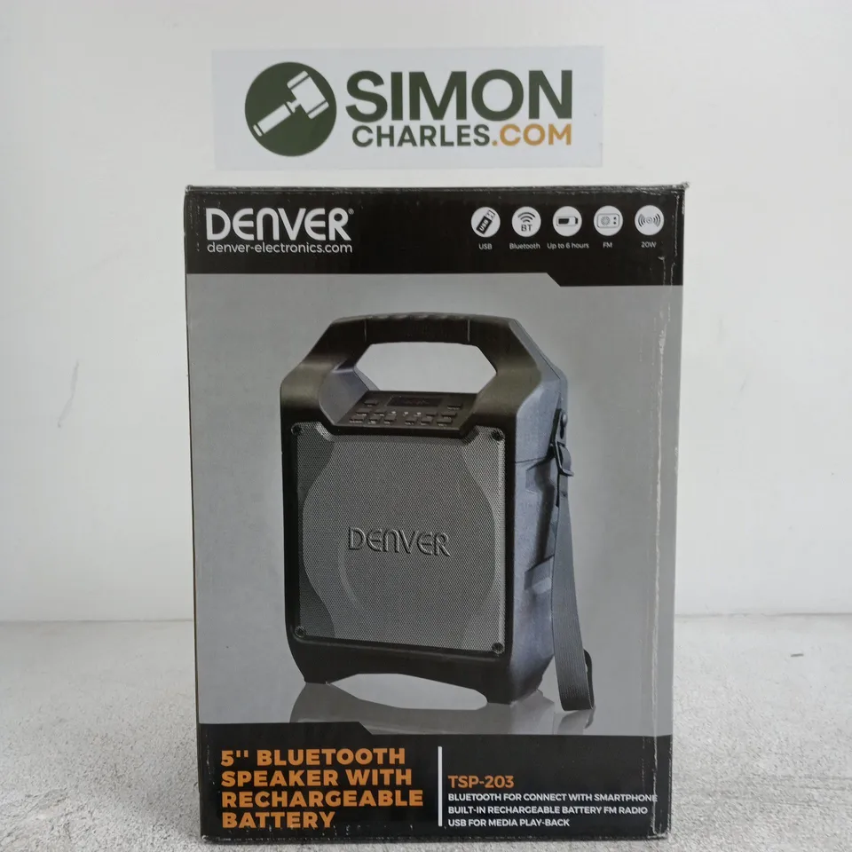 DENVER 5-INCH BLUETOOTH SPEAKER WITH RECHARGEABLE BATTERY – PORTABLE AUDIO (TSP-203)