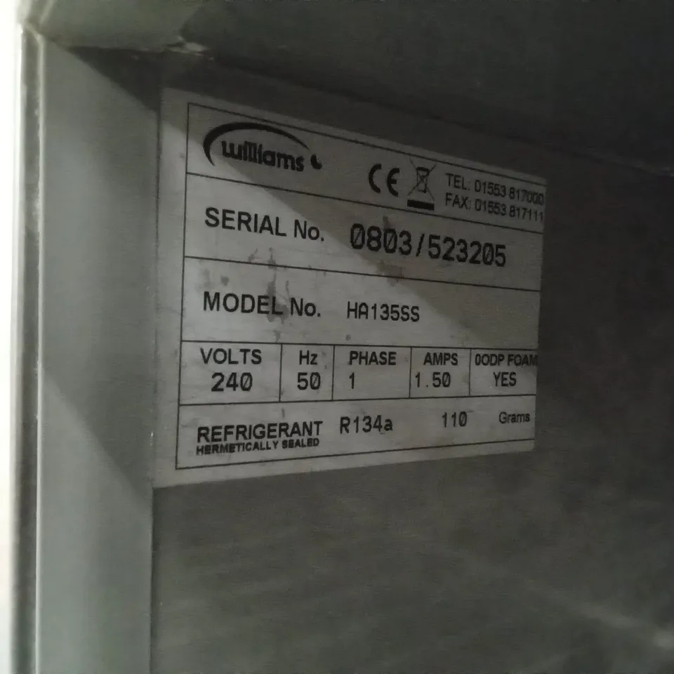 WILLIAMS HA135SS  UNDER COUNTER COMMERCIAL FRIDGE