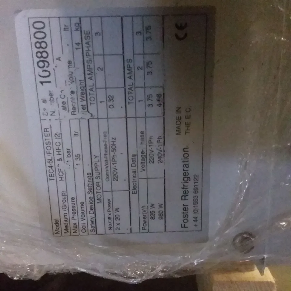 FOSTER COLD ROOM, COMPRESSOR, CONTROL BOX & EVAPORATOR