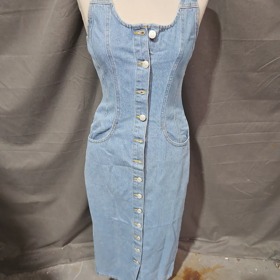 NOBODY'S CHILD QUAYS MIDI DRESS IN BLUE DENIM SIZE 8