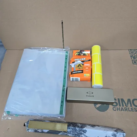 APPROXIMATELY 15 ASSORTED HOUSEHOLD ITEMS TO INCLUDE GORILLA GLUE, PLASTIC WALLETS AND A PARKER PEN