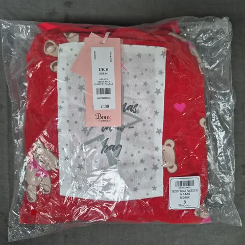 BOUX AVENUE TEDDY BEAR FLEECE PJ IN A BAG - RED MIX SIZE 8