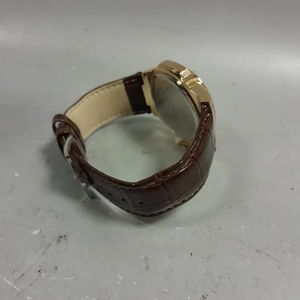 BOXED FRANK SCHMIDT WATCH WITH TEXTURED DIAL & LEATHER STRAP IN BROWN 