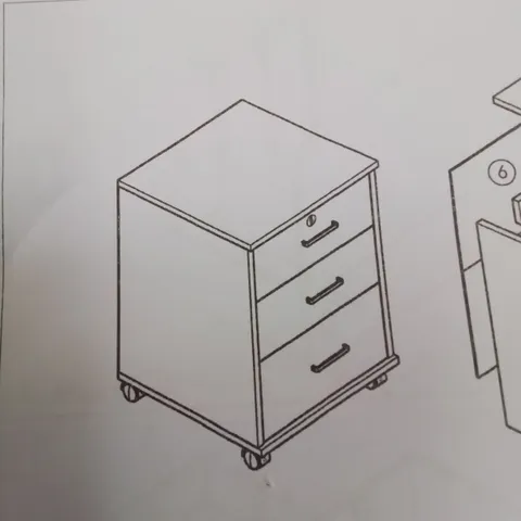 A BOXED 3 DRAWER CABINET ON WHEELS IN BROWN