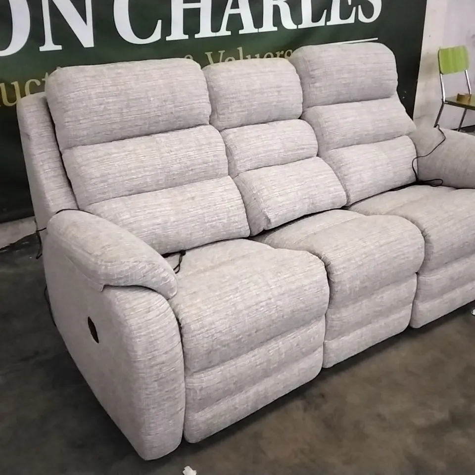 QUALITY BRITISH DESIGNED & MANUFACTURED G PLAN GREENWICH 3 SEATER POWER RECLINER LOOM SHALE FABRIC SOFA