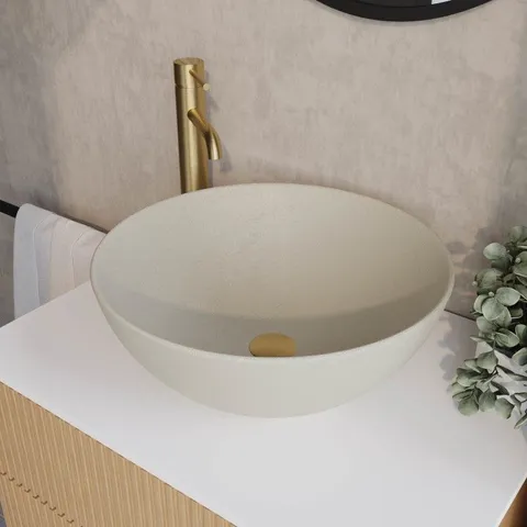 BOXED BEIGE UNGLAZED ROUND COUNTERTOP BASIN 410MM - FAWN