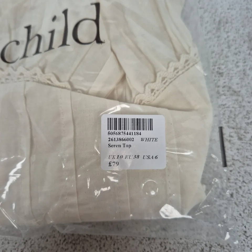 NOBODY'S CHILD SEREN TOP – WHITE, UK 10 (EU 38) – SEALED IN PACKAGING