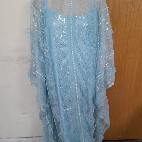 TWO-PIECE BEADED EMBROIDERED SEQUIN DRESS IN SKY BLUE