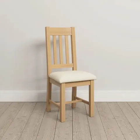 BOXED SET OF 2 SLATTED DINING CHAIRS - NATURAL OAK/OAT FABRIC (1 BOX)