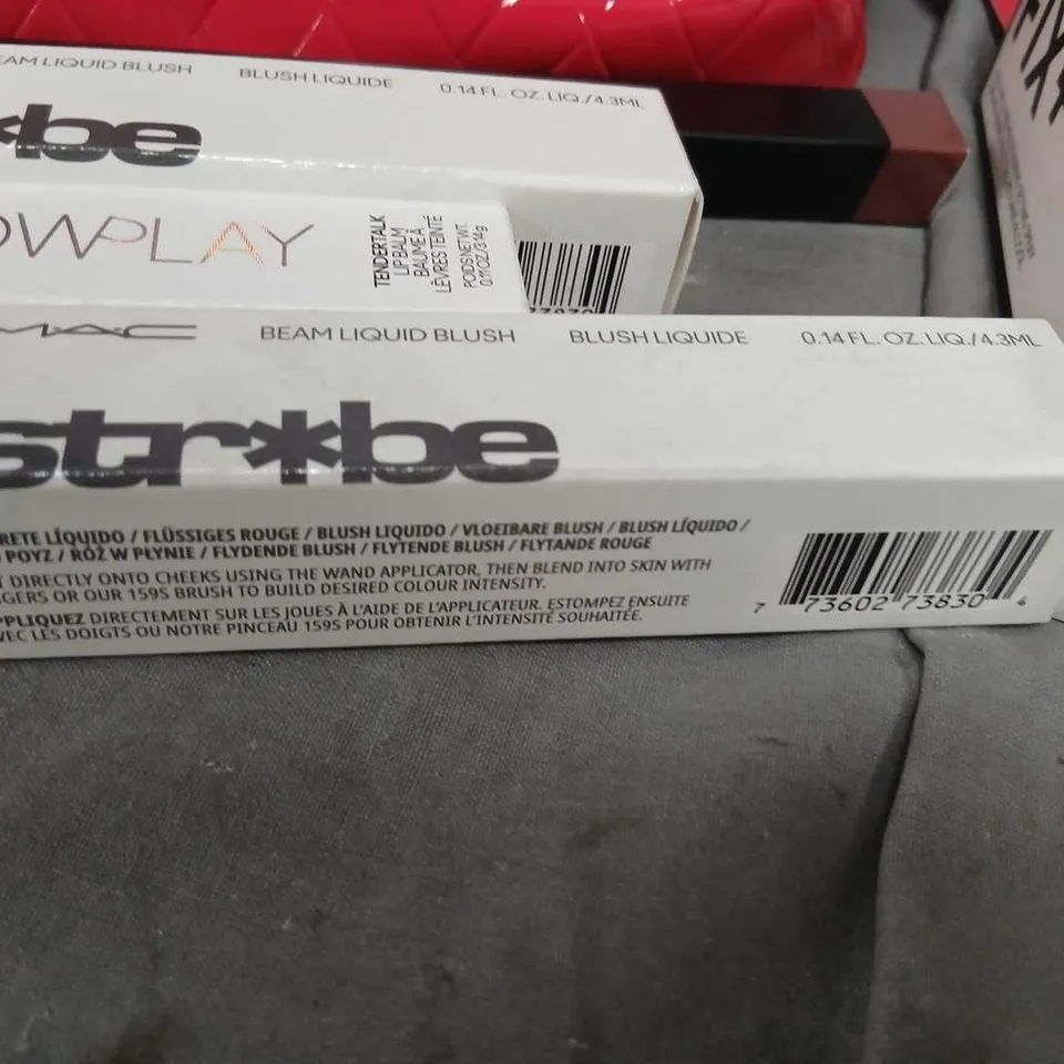 MAC COSMETICS MAKE-UP BUNDLE: STROBE CREAM, GLOW PLAY BLUSH, FIX+ SETTING SPRAY 30ML, LIP PENCIL