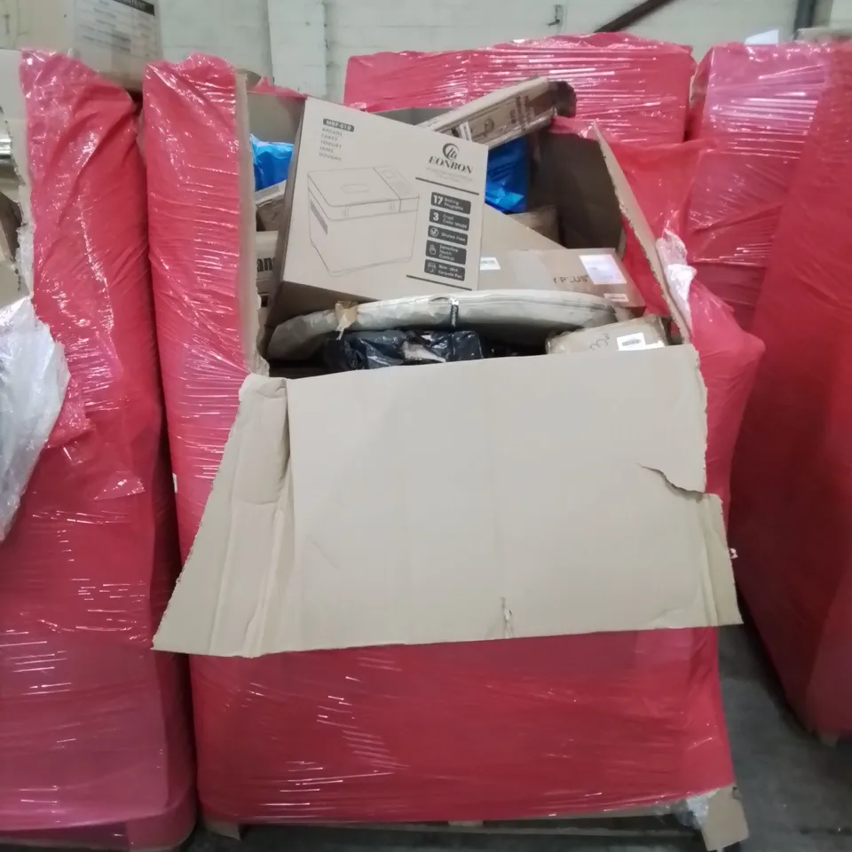 PALLET CONTAINING VARIOUS ITEMS TO INCLUDE BREAD MAKER, RECIPROCATING SAW, RETRACTABLE GATE ETC.