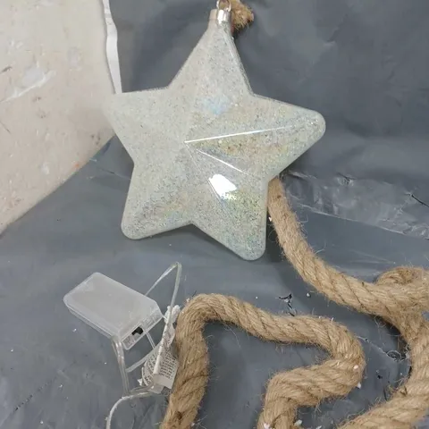 LIGHT UP FROSTED STAR ON ROPE CHRISTMAS DECORATION