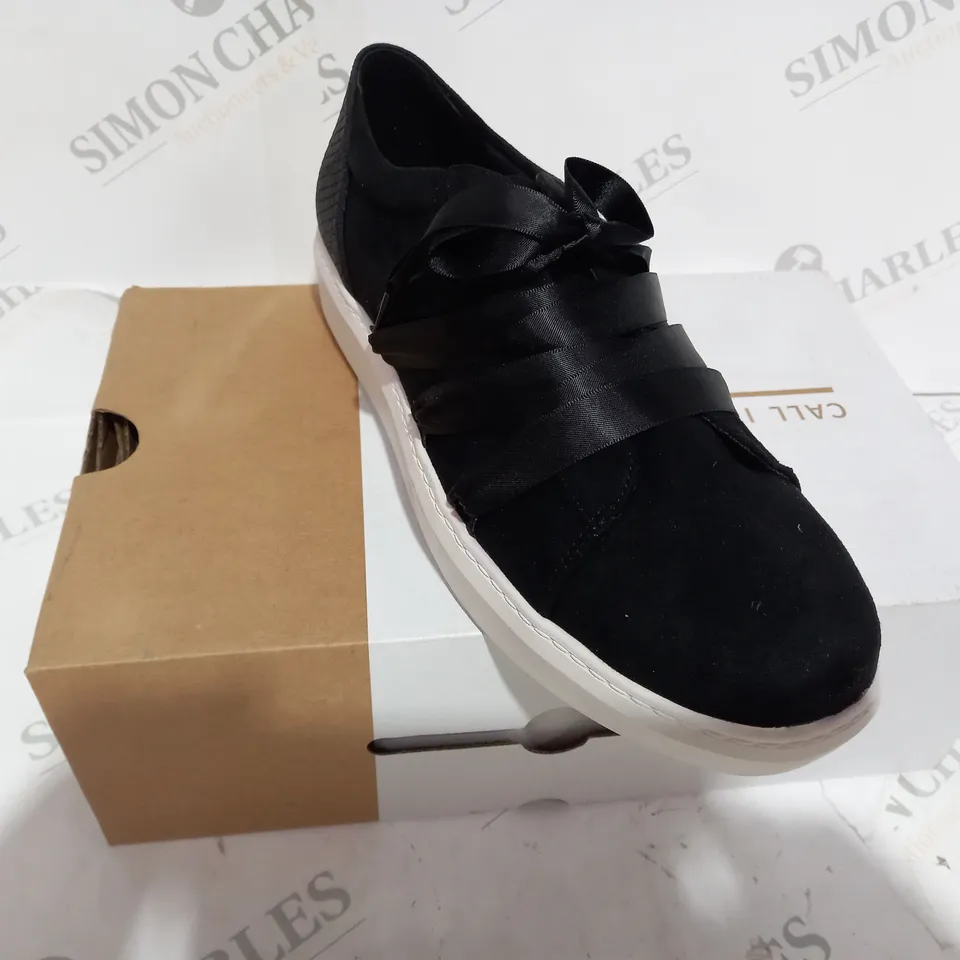 BOXED CALL IT SPRING ACAEMA BLACK SUEDE LACE OVER SHOES - SIZE 8