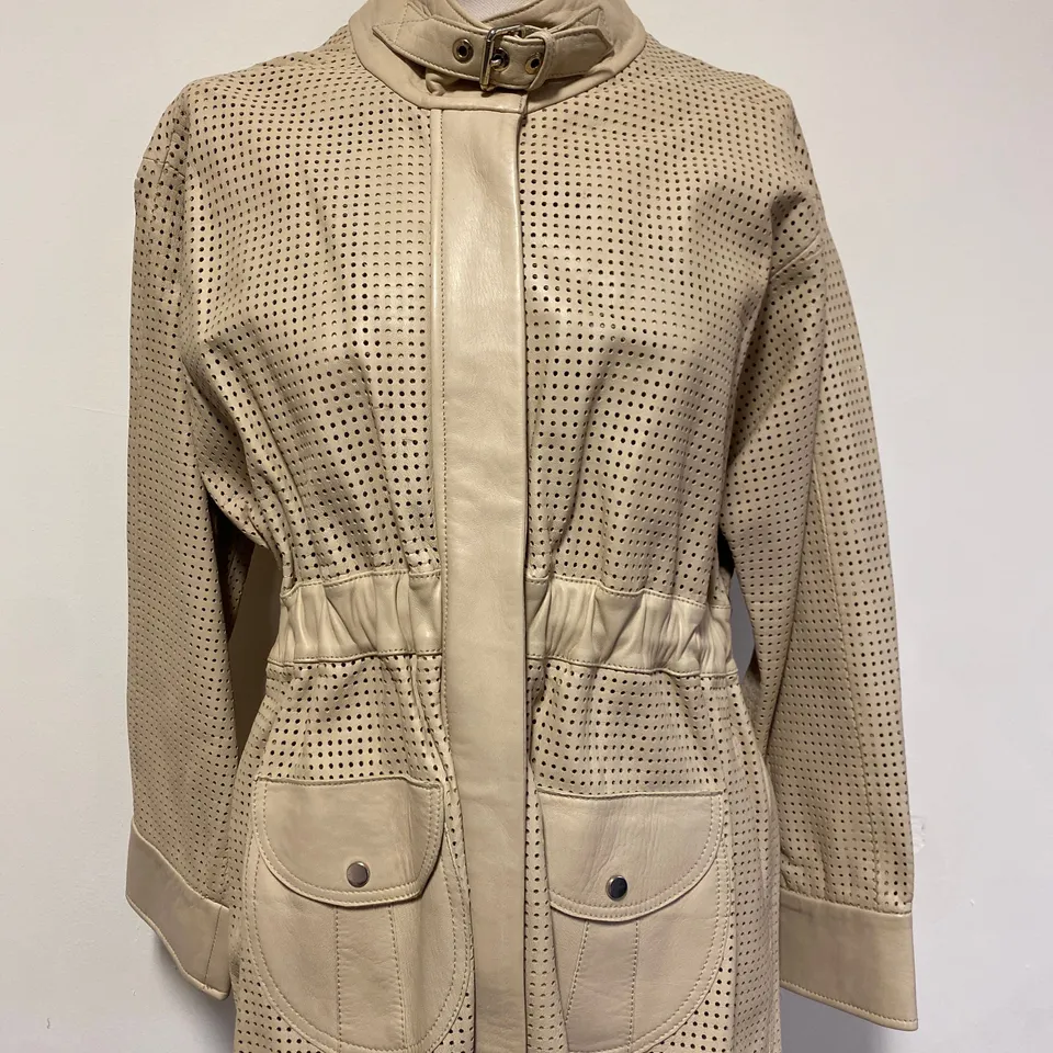 UTERQÜE PERFORATED BEIGE LEATHER LADIES JACKET SIZE M/28