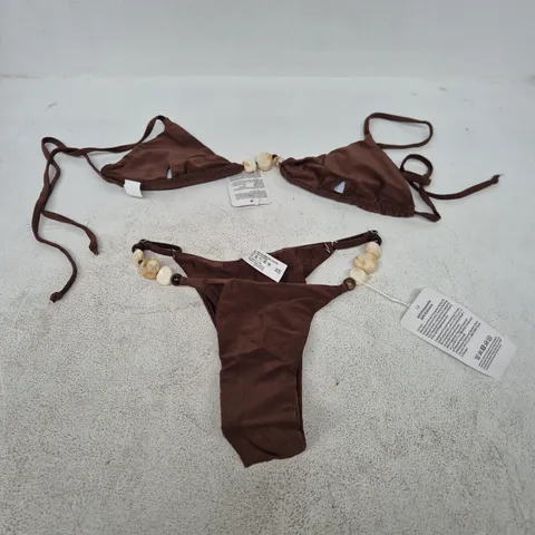 WOMEN'S BROWN BIKINI SET (XS) – BEAD-ACCENTED SWIMWEAR
