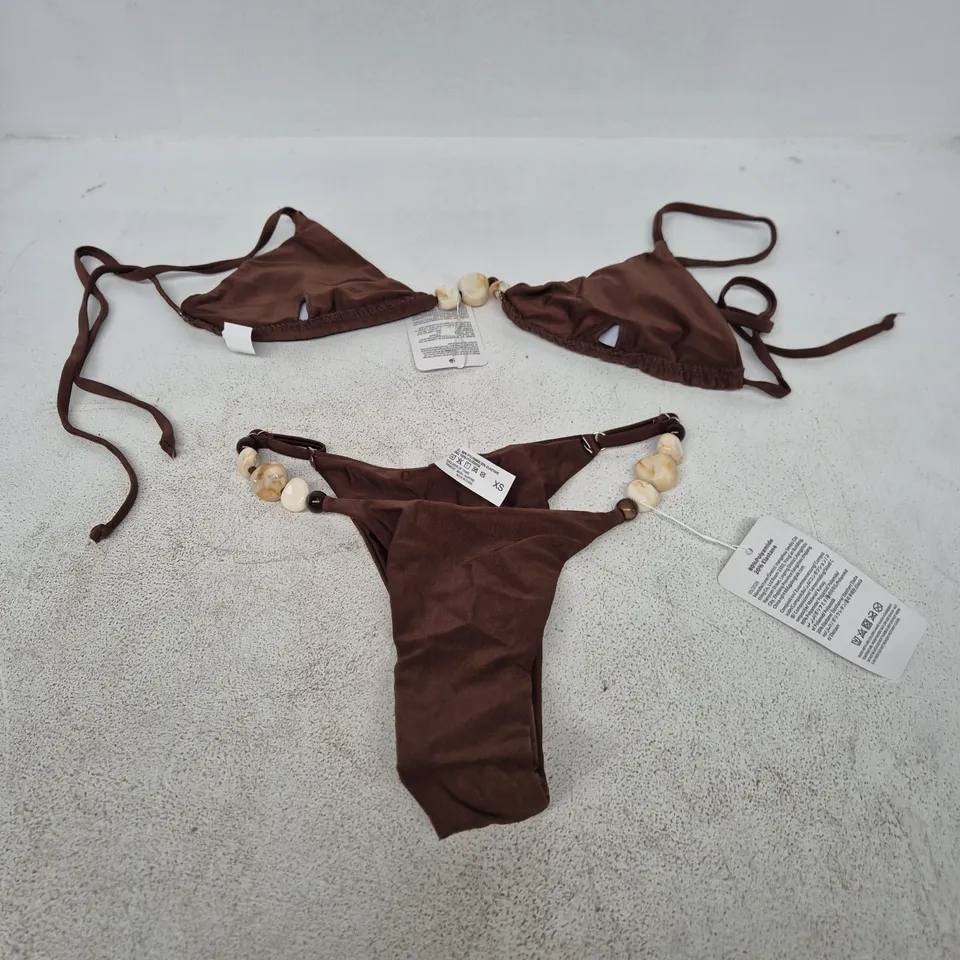 WOMEN'S BROWN BIKINI SET (XS) – BEAD-ACCENTED SWIMWEAR