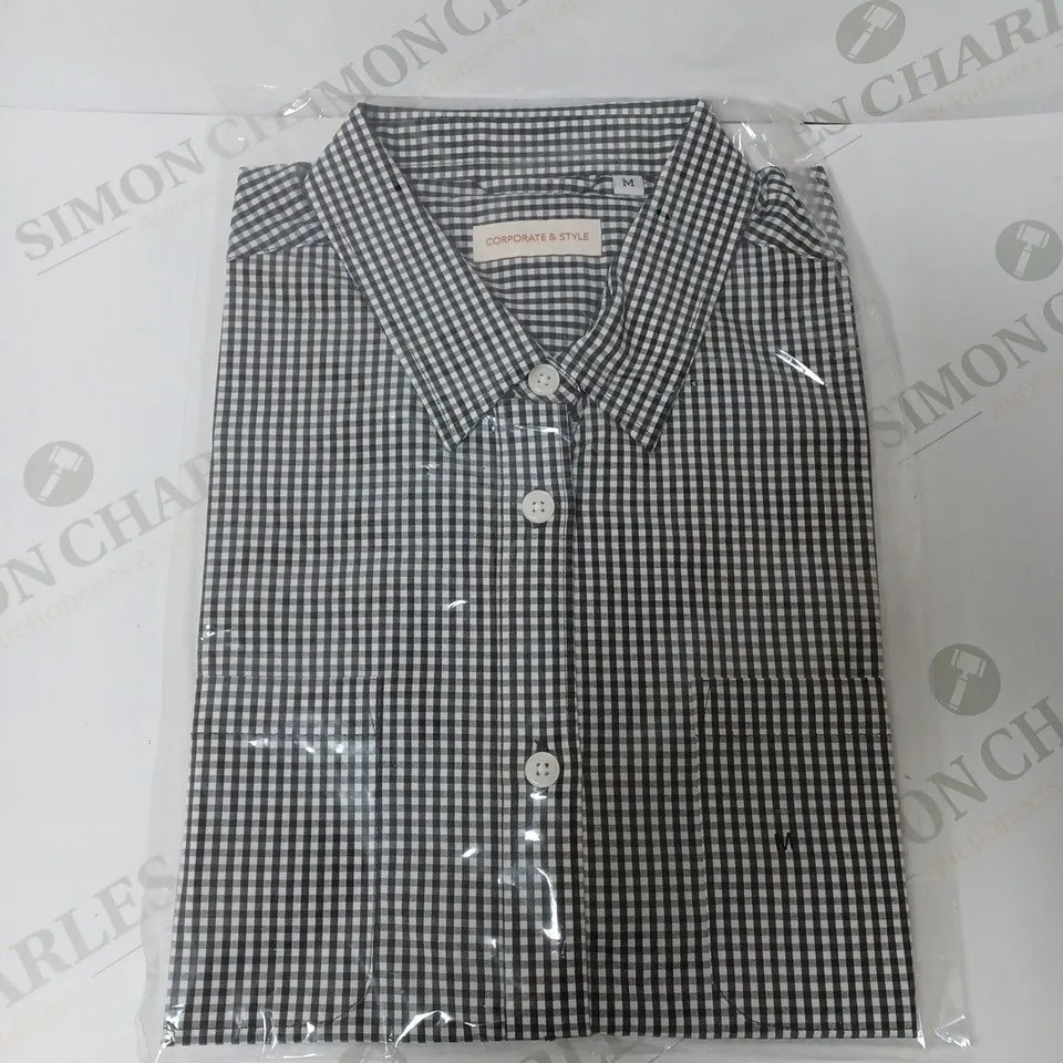 SEALED SET OF 8 BRAND NEW CORPORATIVE STYLE BLACK CHECK WOMENS SHIRT - MEDIUM