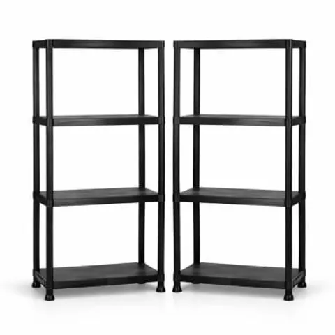 BOXED OYPLA 2X 4 TIER BLACK PLASTIC HEAVY DUTY SHELVING RACKING STORAGE UNIT