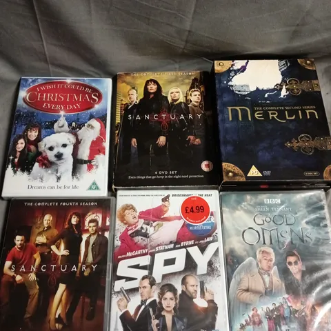 APPROXIMATELY 15 ASSORTED DVD SERIES BOX SETS & MOVIES TO INCLUDE MERLIN, GOOD OMENS, SPY ETC 