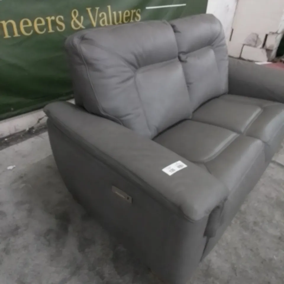 DESIGNER G PLAN MADE ELLIOT CAPRI GREY LEATHER ELECTRIC RECLINING TWO SEATER SOFA