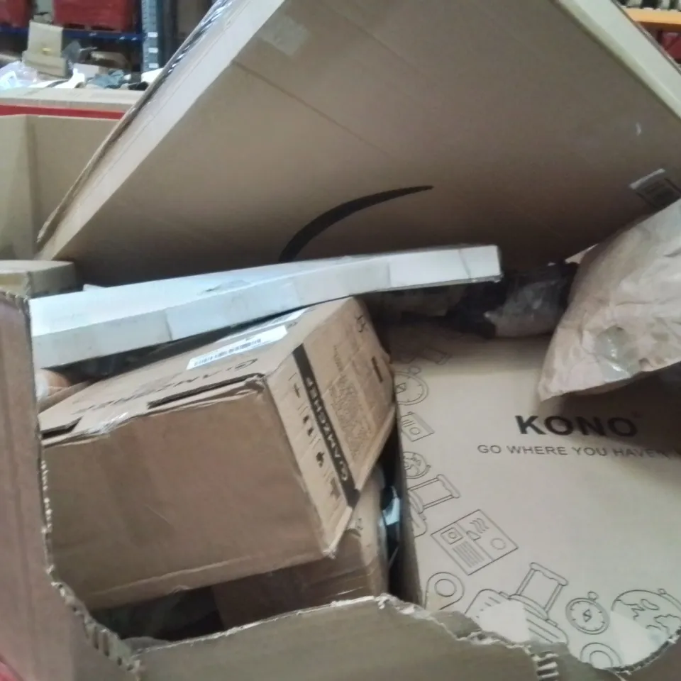 PALLET OF ASSORTED HOUSEHOLD GOODS AND PRODUCTS TO INCLUDE;CAT HOUSE,SHEARS,CARPET BULLSEYE DARTS MAT