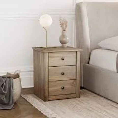 BOXED LASSIC VIDA DESIGNS PANAMA 3 DRAWER BEDSIDE CHEST - PINE (1 BOX)