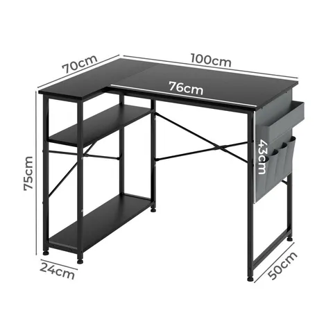 BOXED LEVEDE L SHAPED GAMING DESK WITH STORAGE BAG IN BLACK COLOUR