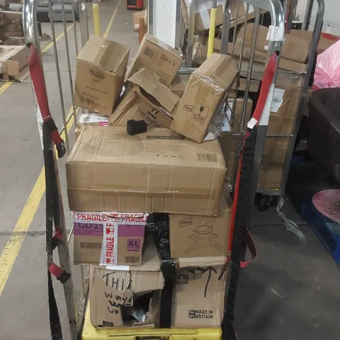 CAGE CONTAINING A LARGE QUANTITY OF ASSORTED NEO ITEMS INCLUDING: FAN,  STORAGE CONTAINER SET, EGG COOKERS, CHRISTMAS TREE DECORATIONS ECT // CAGE NOT INCLUDED