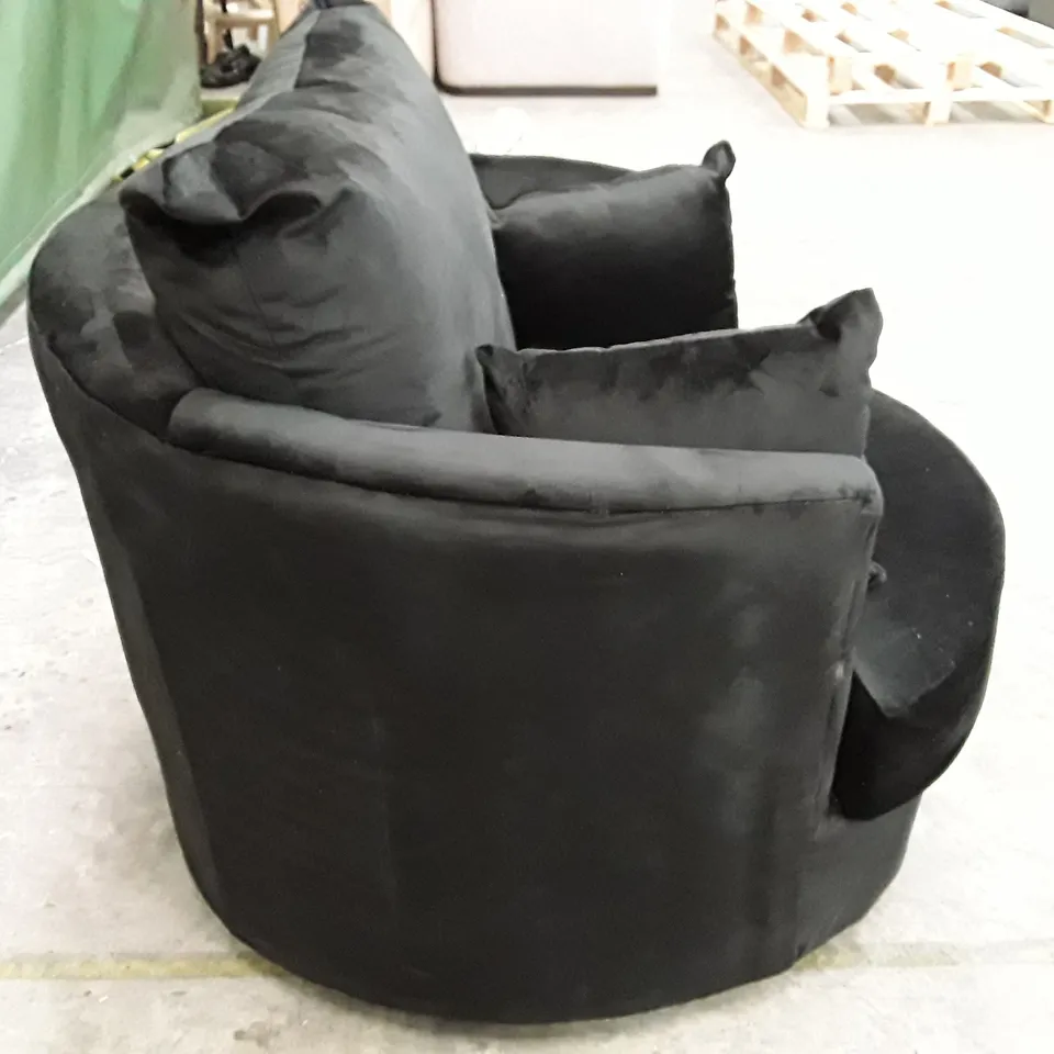 QUALITY DESIGNER SWIVEL ARMCHAIR - BLACK VELVET 