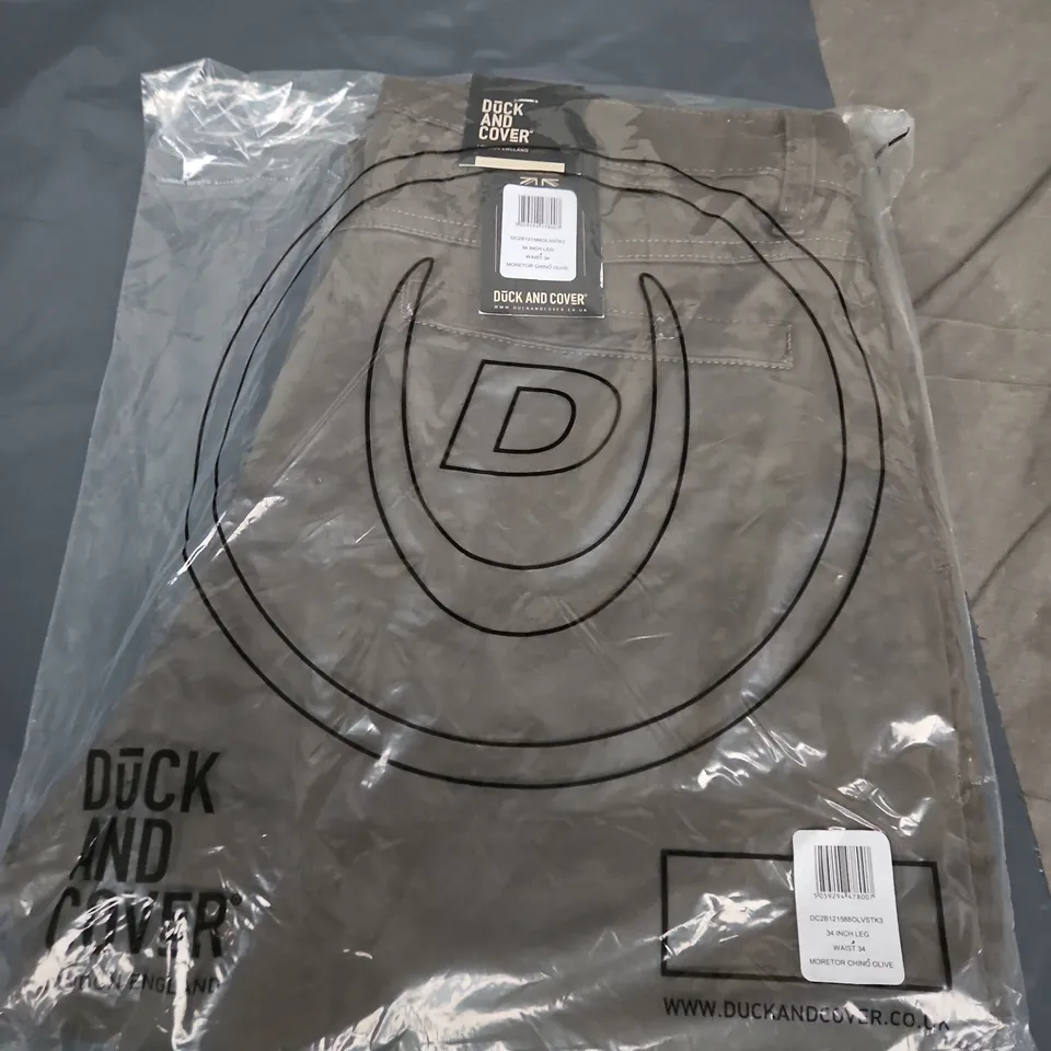 DUCK AND COVER CHINOS 34" LEG 34" WAIST OLIVE