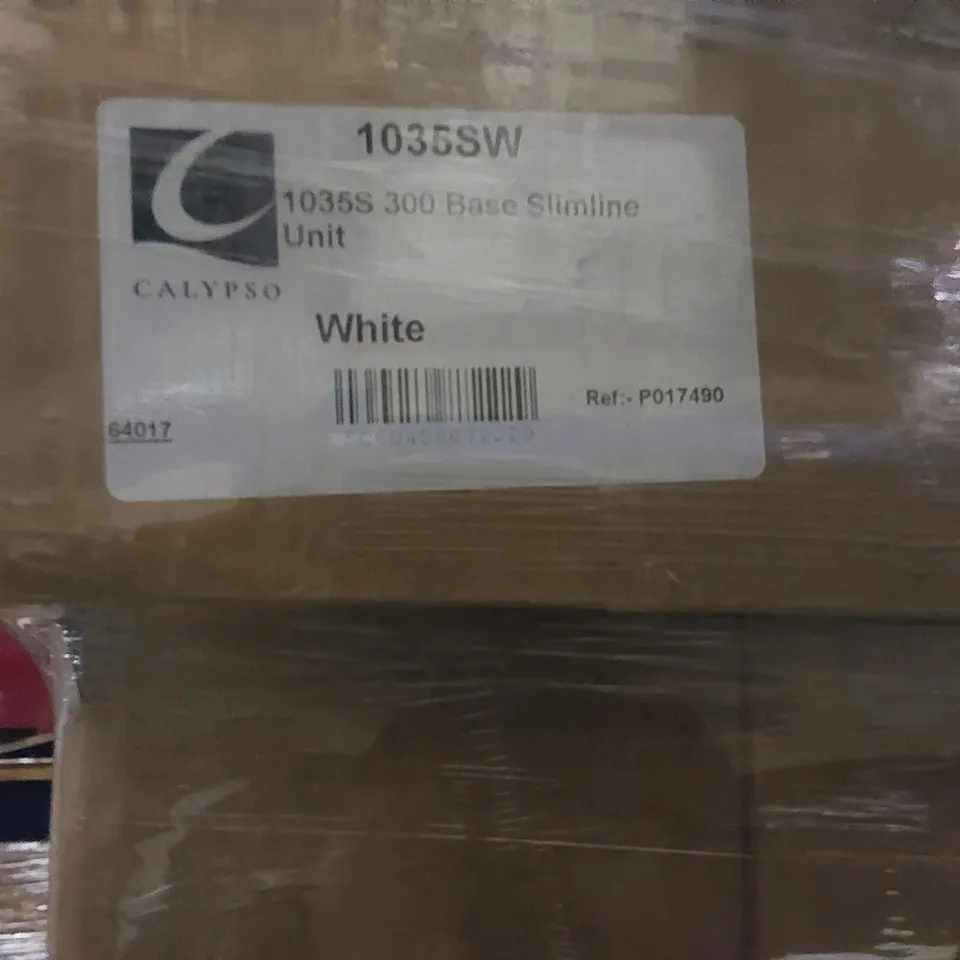 PALLET CONTAINING A LARGE ASSORTMENT OF BATHROOM FURNITURE PARTS INCLUDING: CALYPSO WALL UNIT CARCASSES, CALYPSO BASE CARCASSES ECT