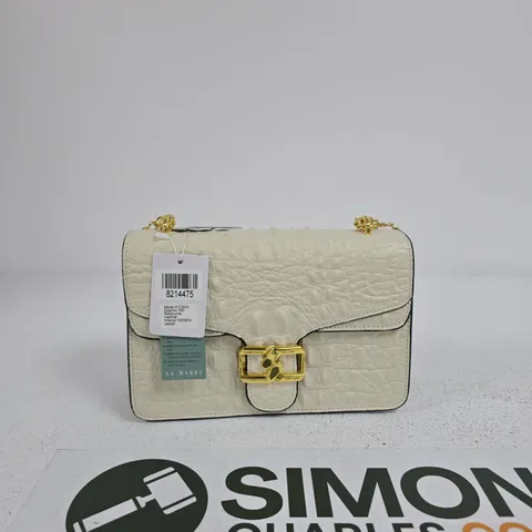 LA MAREY LEATHER HANDBAG β CREAM CROCODILE-EFFECT WITH GOLD BUCKLE