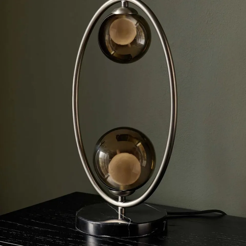 BOXED DANETTI RILEY MOCHA GLASS 2 LIGHT TABLE LAMP