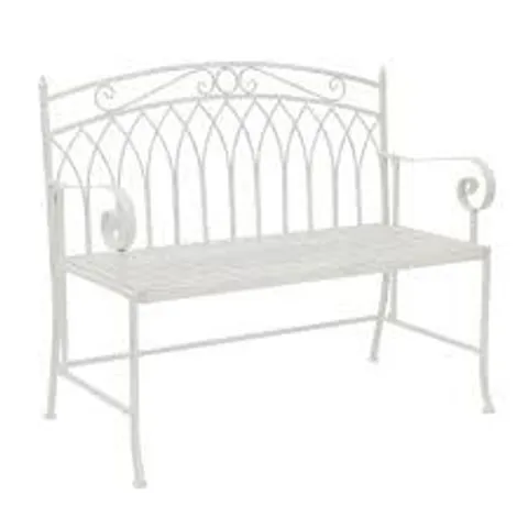 BOXED WROUGHT IRON FEMININE BENCH - WHITE (1 BOX)