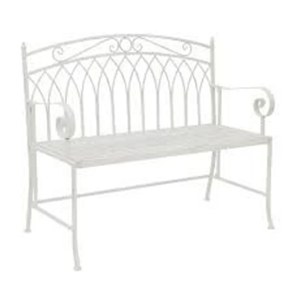 BOXED WROUGHT IRON FEMININE BENCH - WHITE (1 BOX)