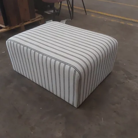 DESIGNER STRIPED UPHOLSTERED POUFFE