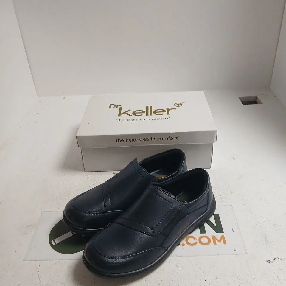 DR KELLER NAVY LEATHER SLIP-ON SHOES, UK SIZE 8 