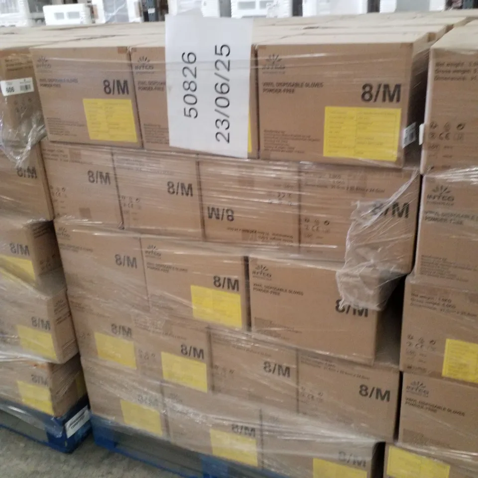 PALLET CONTAINING APPROXIMATELY 700 INTCO VINYL GLOVES 100PK MEDIUM
