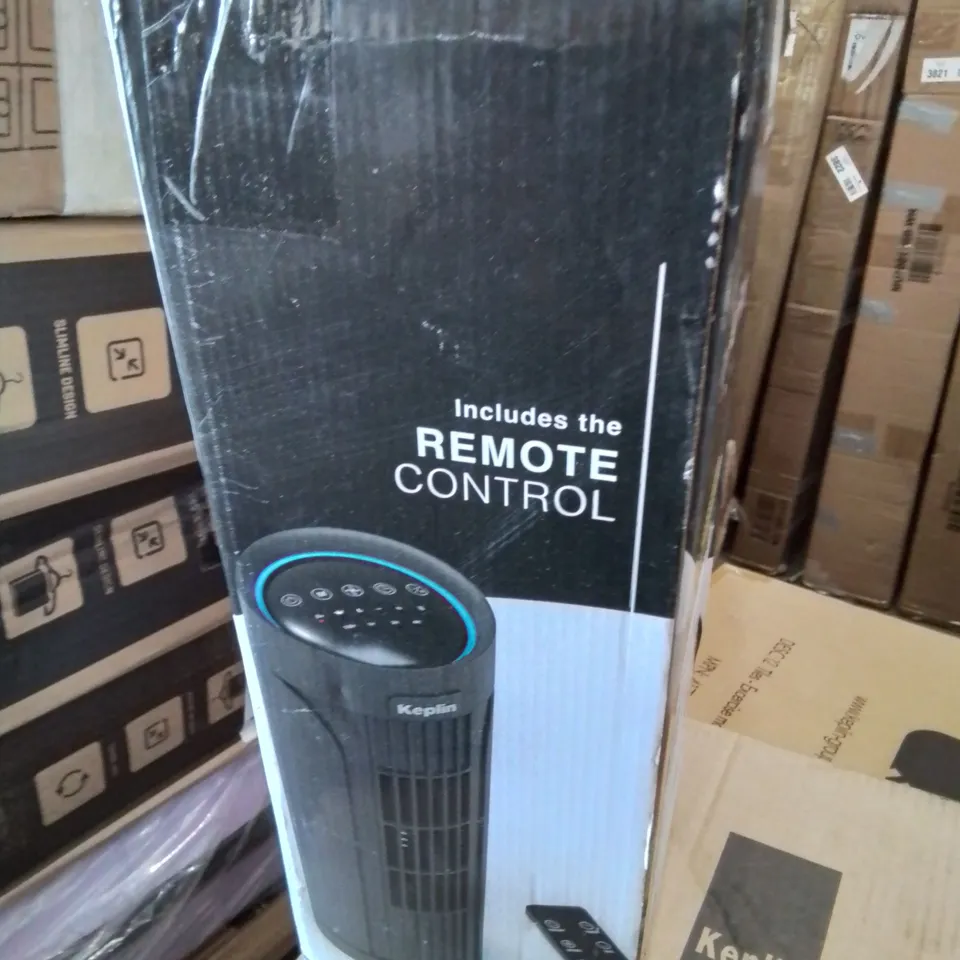 BOXED KEPLIN MINI TOWER FAN WITH REMOTE IN BLACK