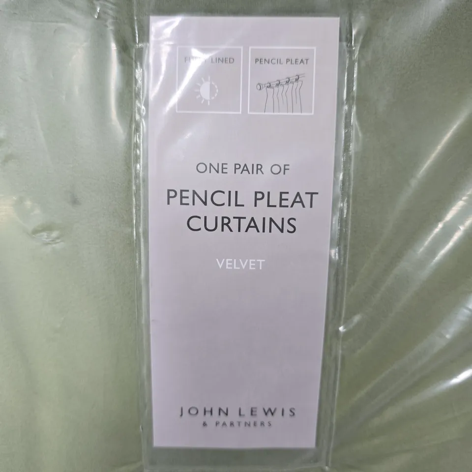 JOHN LEWIS VELVET PENCIL PLEAT CURTAINS – ONE PAIR, GREEN