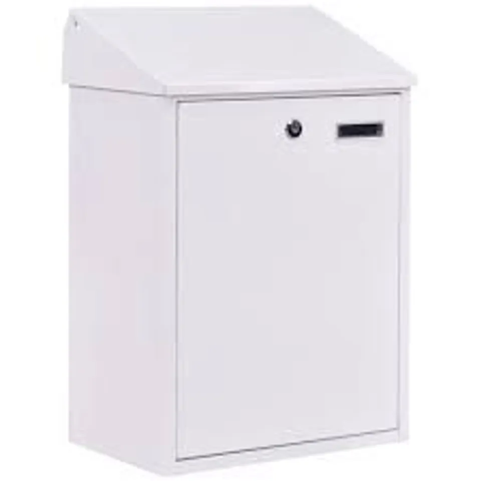 BOXED STEEL LOCKABLE POSTBOX LOCKING HOME LETTER POST BOX WALL MOUNTED -WHITE-