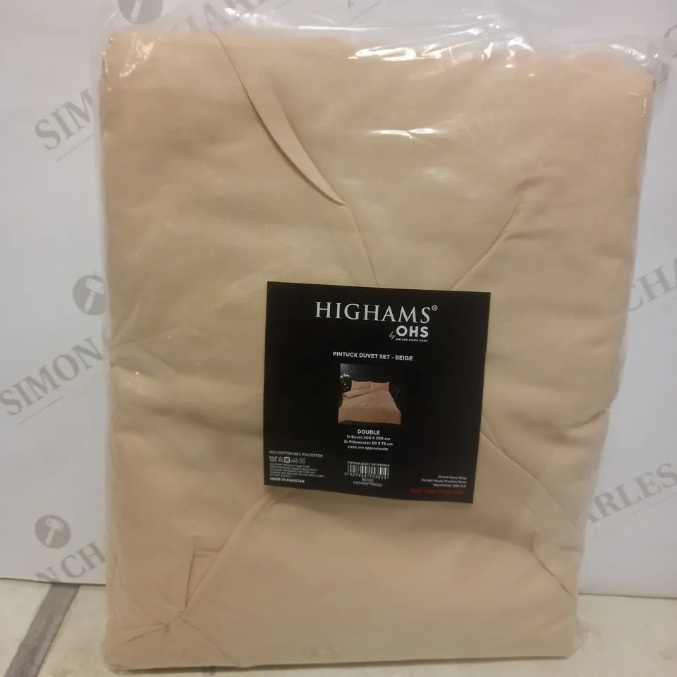 SEALED HIGHAMS BY OHS PINTUCK DUVET SET IN BEIGE - DOUBLE